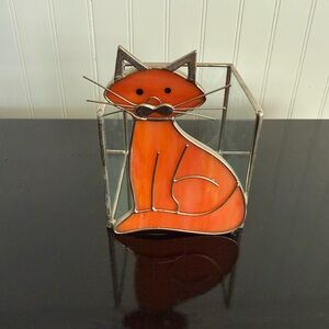 Vintage Stained Glass Cat Votive Candle Holder